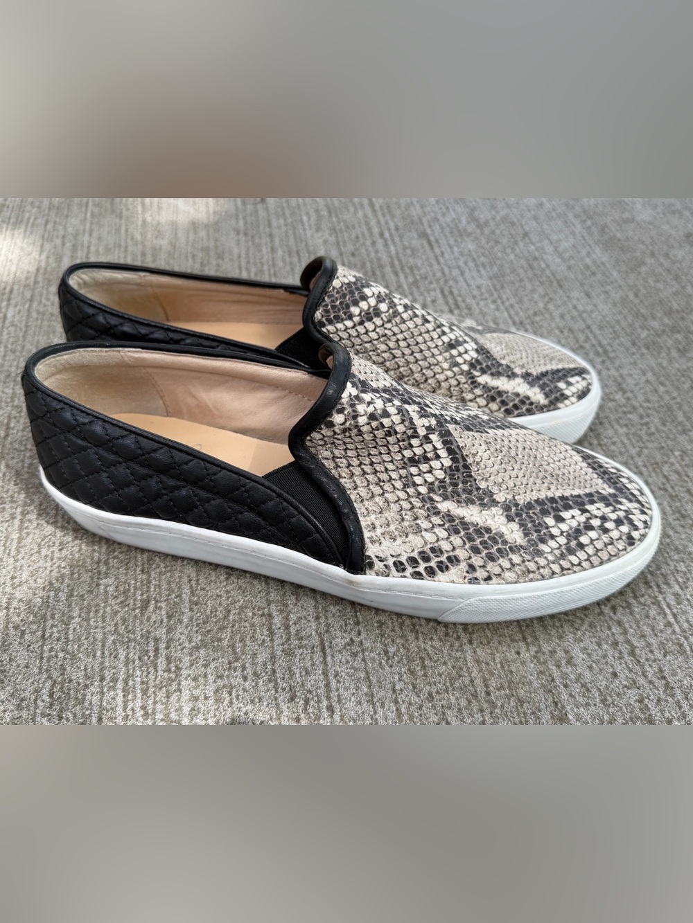 Vince Camuto Snake Print Quilted Slip-On Sneakers - Black & Beige